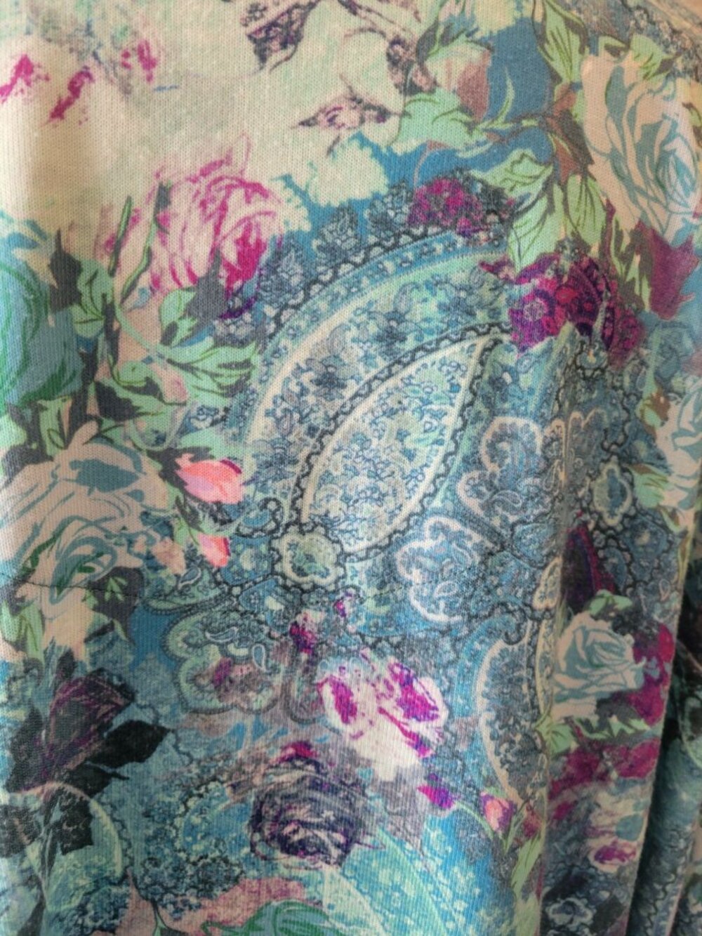 Soft Surroundings tunic top featuring a blue floral paisley print and a V-neck - Picture 7 of 11